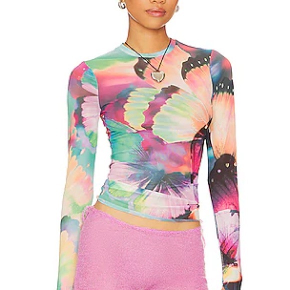 AFRM Tops - AFRM Kaylee Long Sleeve Top in Abstract Butterfly size S